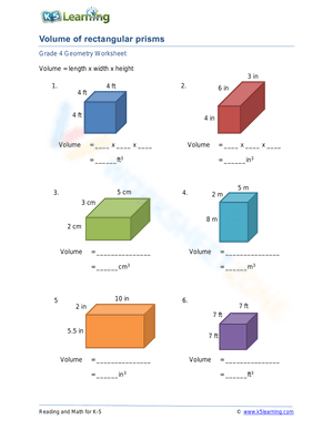 Volume of rectangular prisms  worksheet