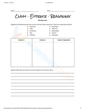 Claim, evidence and reasoning word sort
