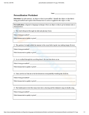 Personification worksheet 1