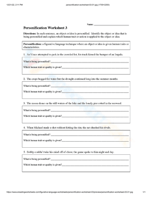 Personification worksheet 3