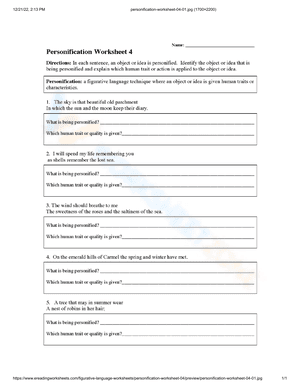 Personification worksheet 4