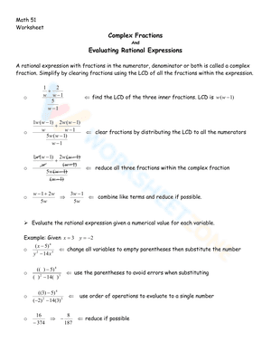 Complex Fractions And Evaluating Rational Expressions