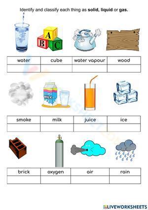 Identify  solid, liquid and gas