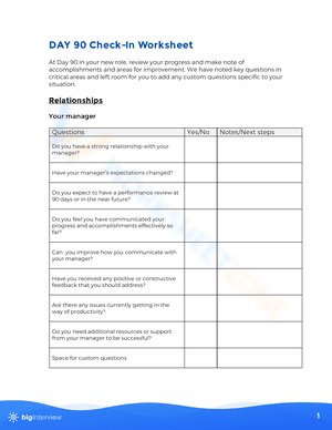 DAY 90 Check-In Worksheet