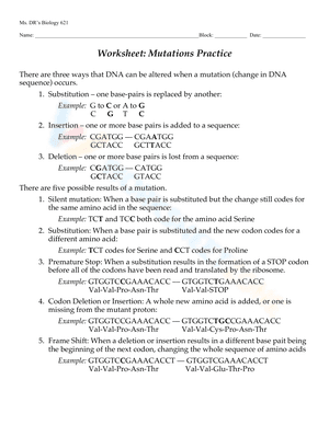 Worksheet: Mutations Practice