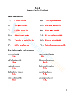 Covalent Naming Worksheet