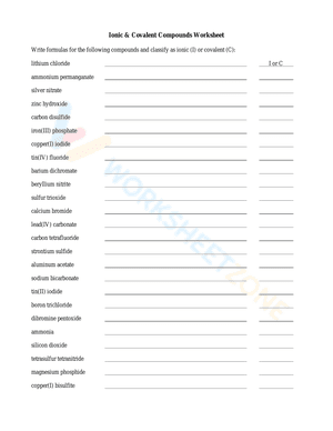 Ionic & Covalent Compounds Worksheet