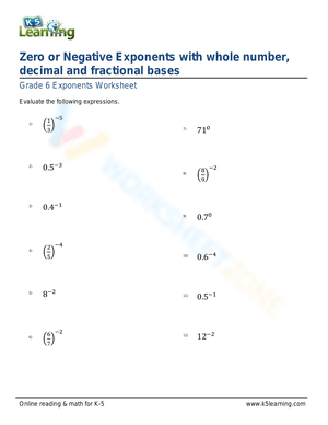 Zero or Negative Exponents with whole number