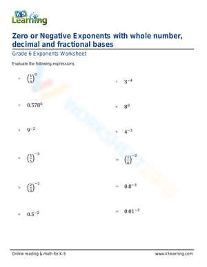 Zero or Negative Exponents with whole number 2