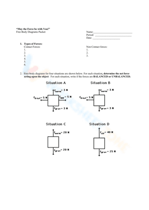 Free body diagram worksheet