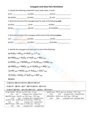Conjugate Acid–Base Pairs Worksheet