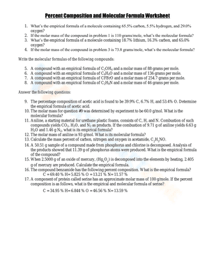 Empirical and Molecular Formulas Worksheet
