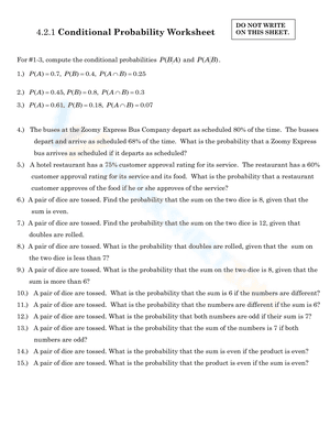 Conditional Probability worksheet