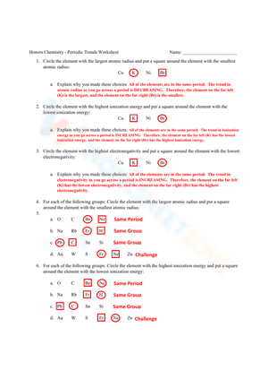 Worksheet answers of periodic trends