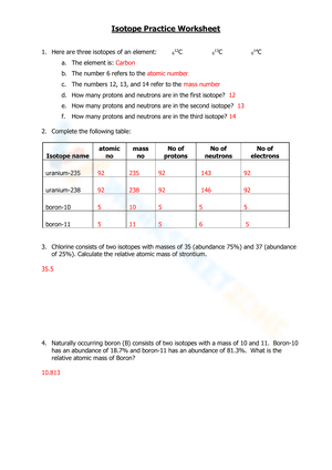Isotope Practice Worksheet
