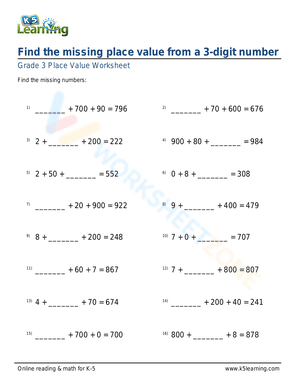 Find the missing place value from a 3-digit number