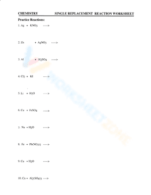 CHEMISTRY SINGLE REPLACEMENT REACTION WORKSHEET 