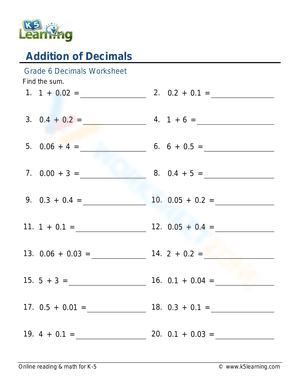 Addition of Decimals 2
