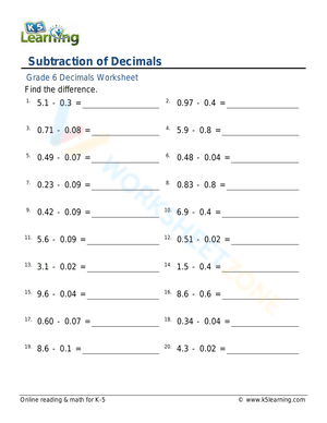 Subtraction of Decimals 1