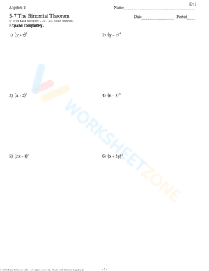 Binomial theorem worksheet 1