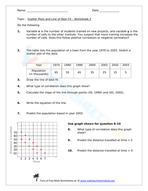 Scatter Plots and Line of Best Fit - Worksheet 1