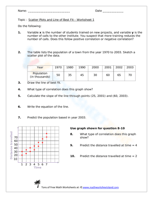 Scatter Plots and Line of Best Fit - Worksheet 2