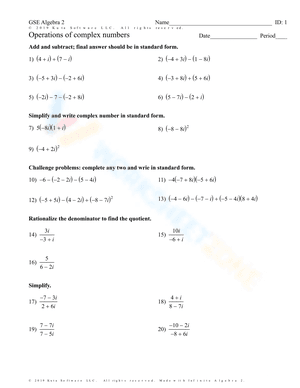 Operations of complex numbers