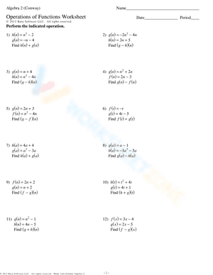 Operations of Functions Worksheet