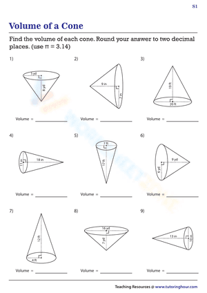 Volume of a cone worksheet 4