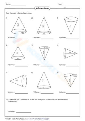 Volume of a cone worksheet 5
