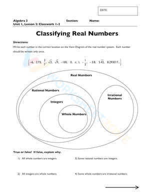 Classifying Real Numbers worksheet