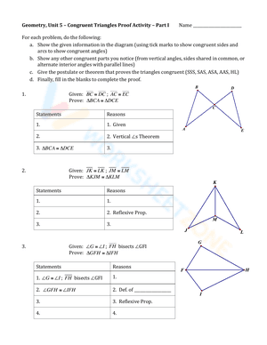 Congruent Triangles Proof Activity
