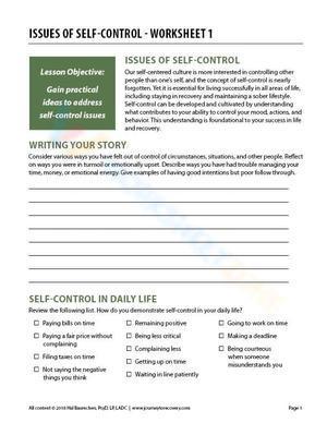 Issues of Self Control Worksheet
