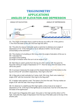 Trigonometry - Angles of Elevation & Depression Worksheet