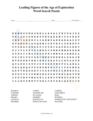 Age of Exploration - Word Search Puzzle