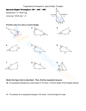 Trigonometry Prerequisite: Special Right Triangles