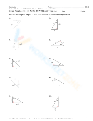 Extra Practice 45-45-90/30-60-90 Right Triangles
