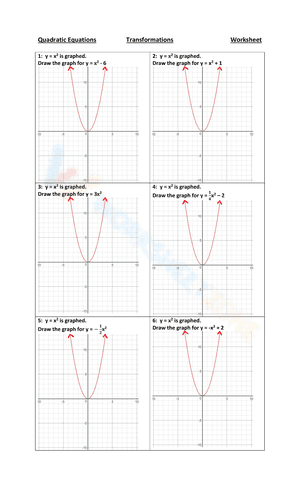 Algebra - Quadratic Transformations - Worksheet