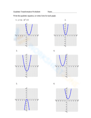 Quadratic Transformation Worksheet 