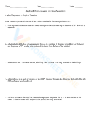 Angles of Depression and Elevation Worksheet