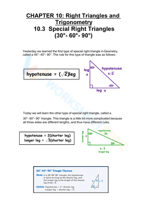Special Right Triangles (30°­ 60°­ 90°) worksheet