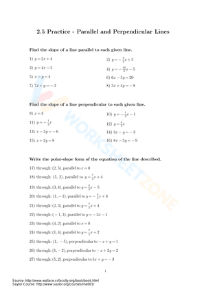 Practice - Parallel and Perpendicular Lines