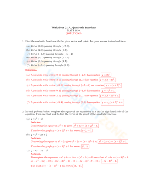 Quadratic worksheet 2