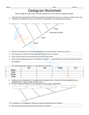 Cladogram Worksheet 4