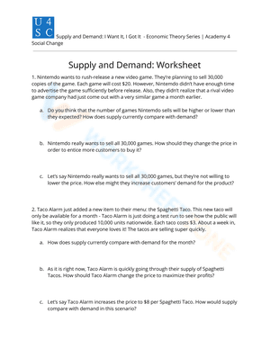 Supply and Demand: Worksheet 