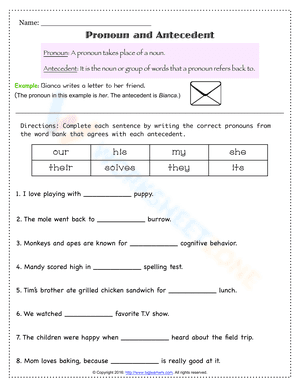 Pronouns and Antecedents Worksheet
