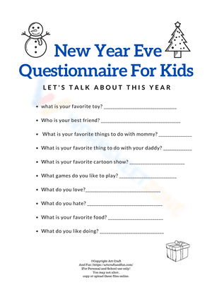 New year's eve questionnaire for kids