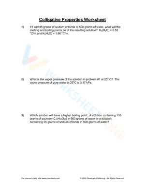Colligative Properties Worksheet  2