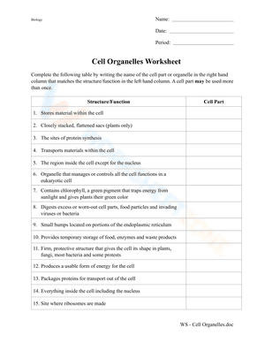 Cell Organelles Worksheet 3