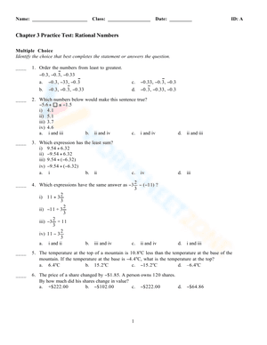 Practice Test: Rational Numbers